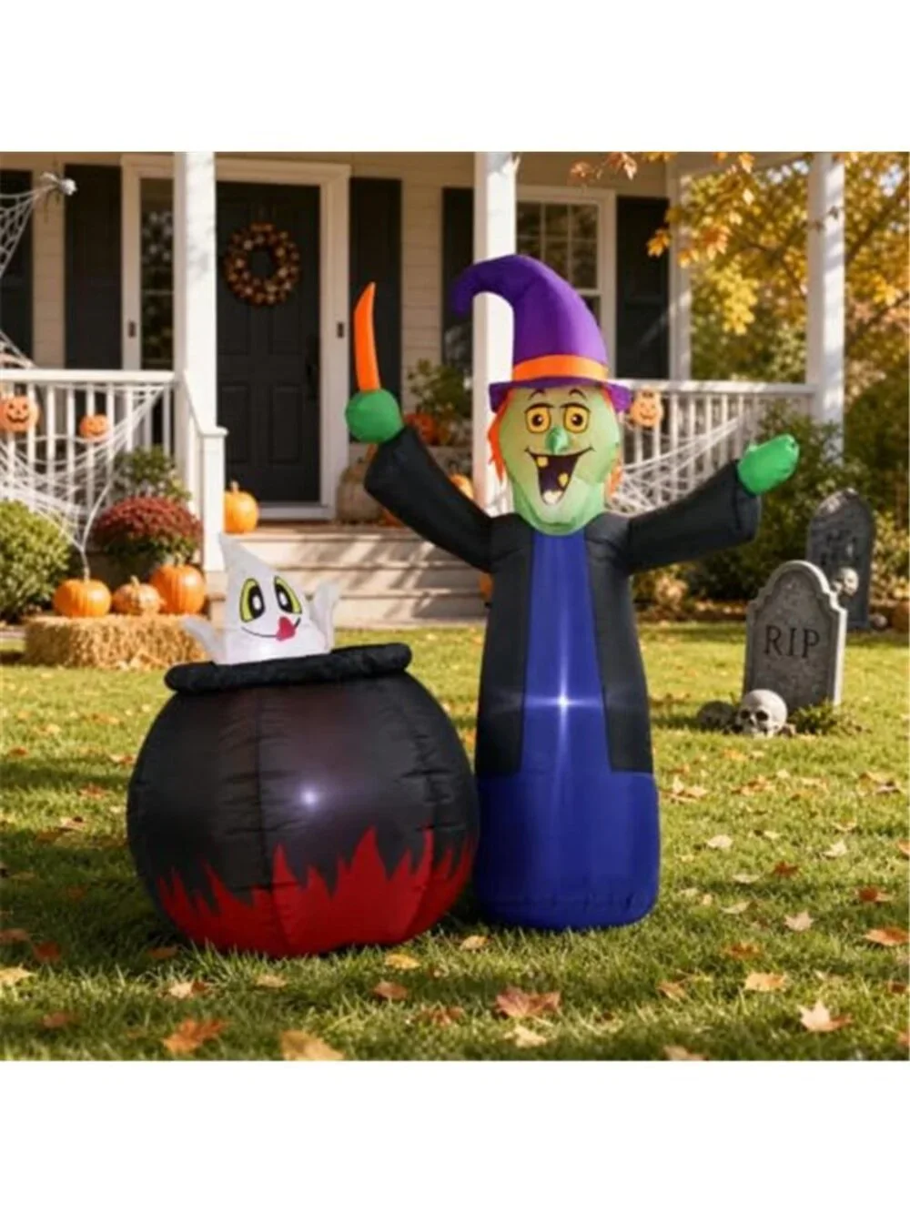 5 FT Pop Up and Down Halloween Inflatable Witch and Cauldron Outdoor Decor